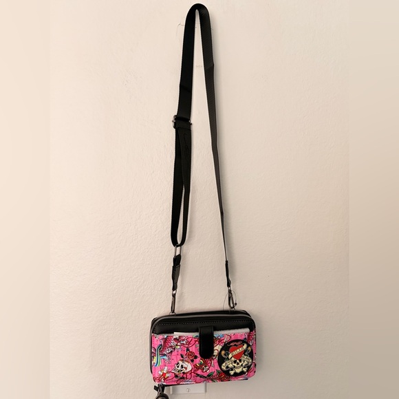 Ed Hardy Small Pink & Black Tattoo Print Crossbody Bag-NWT - Picture 5 of 7